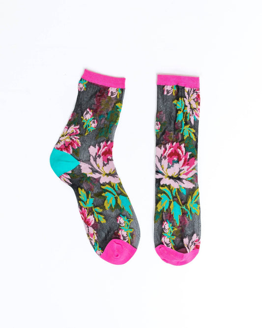 Fleurs roses - Chaussettes transparentes