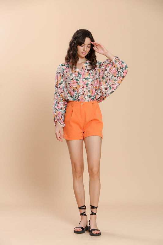 Samara Orange - Short à pinces taille haute