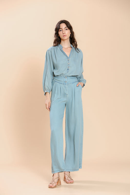 Amina Bleu - Blouse ample effet jeans délavé