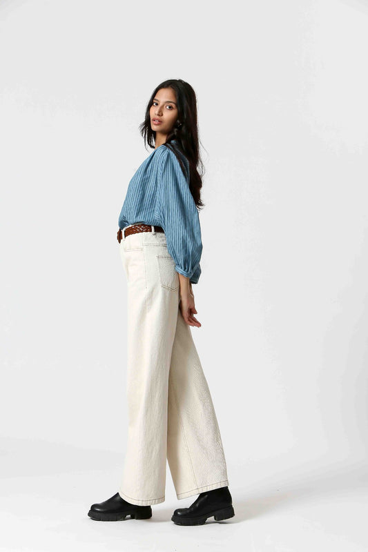 Paula Aqua - Blouse brodée en coton lin