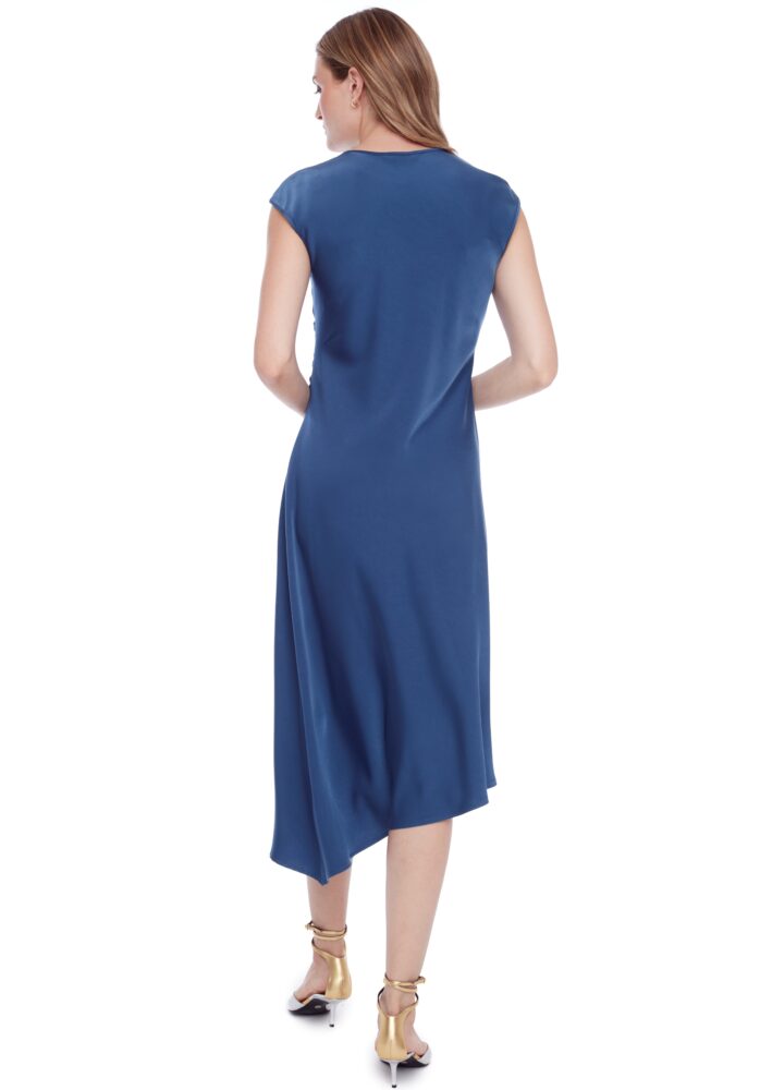 Emeline Bleu - Robe asymétrique en satin