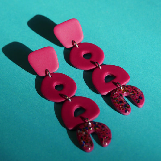 Gabie Trio Géométrique Fushia Boucles d'oreilles