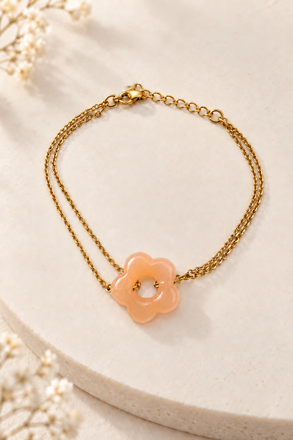 Bloomy or - Bracelet estival à fleur corail en acier inoxydable plaqué or