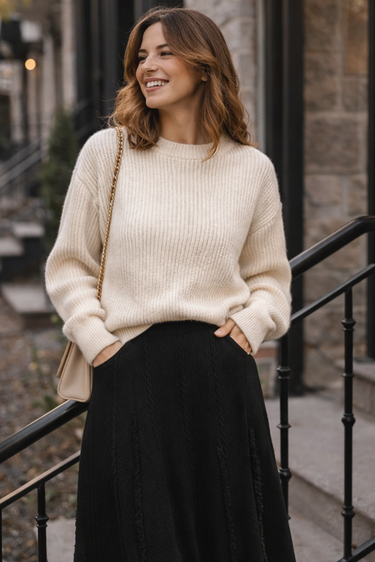 Juliana noir - Jupe longue en tricot