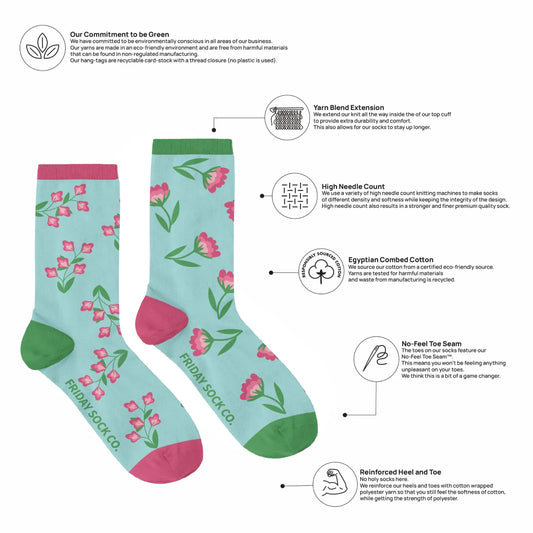 Fleurs roses et vertes chaussettes en coton égyptien