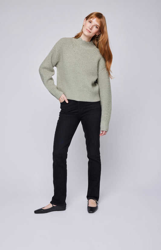 Pull sauge tricoté pointelle