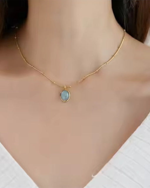 Camelia Collier Or – Pendentif ovale vert bleuté