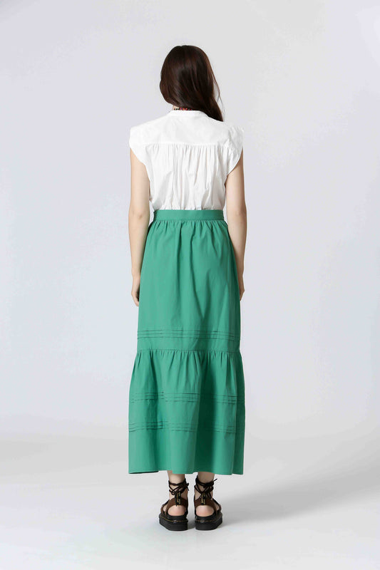 Abbie Vert - Jupe longue élégante en coton