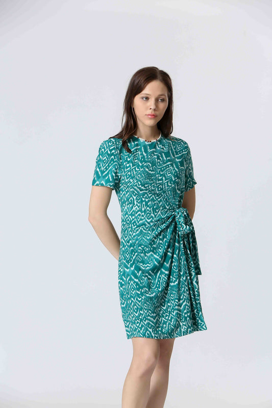 Millie Bleu - Robe courte à motif ethnique drapé noué