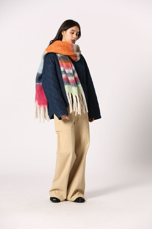 Edna Orange - Longue écharpe à franges chaude et douce