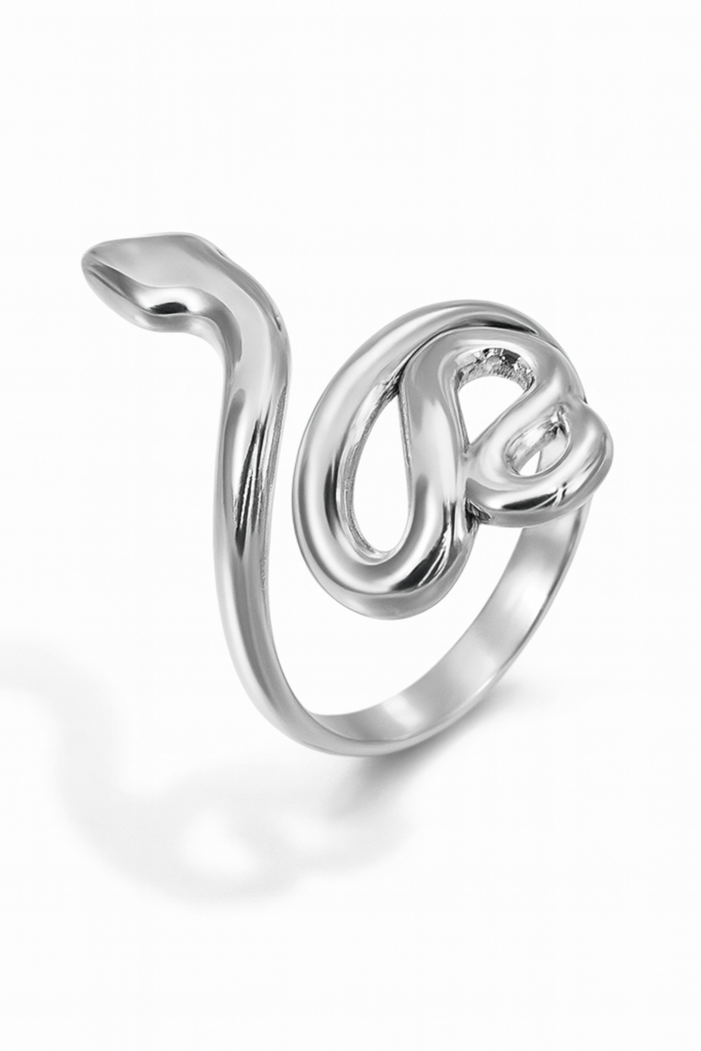 Bague Serpentine argentée en acier inoxydable – design serpent moderne et ajustable.