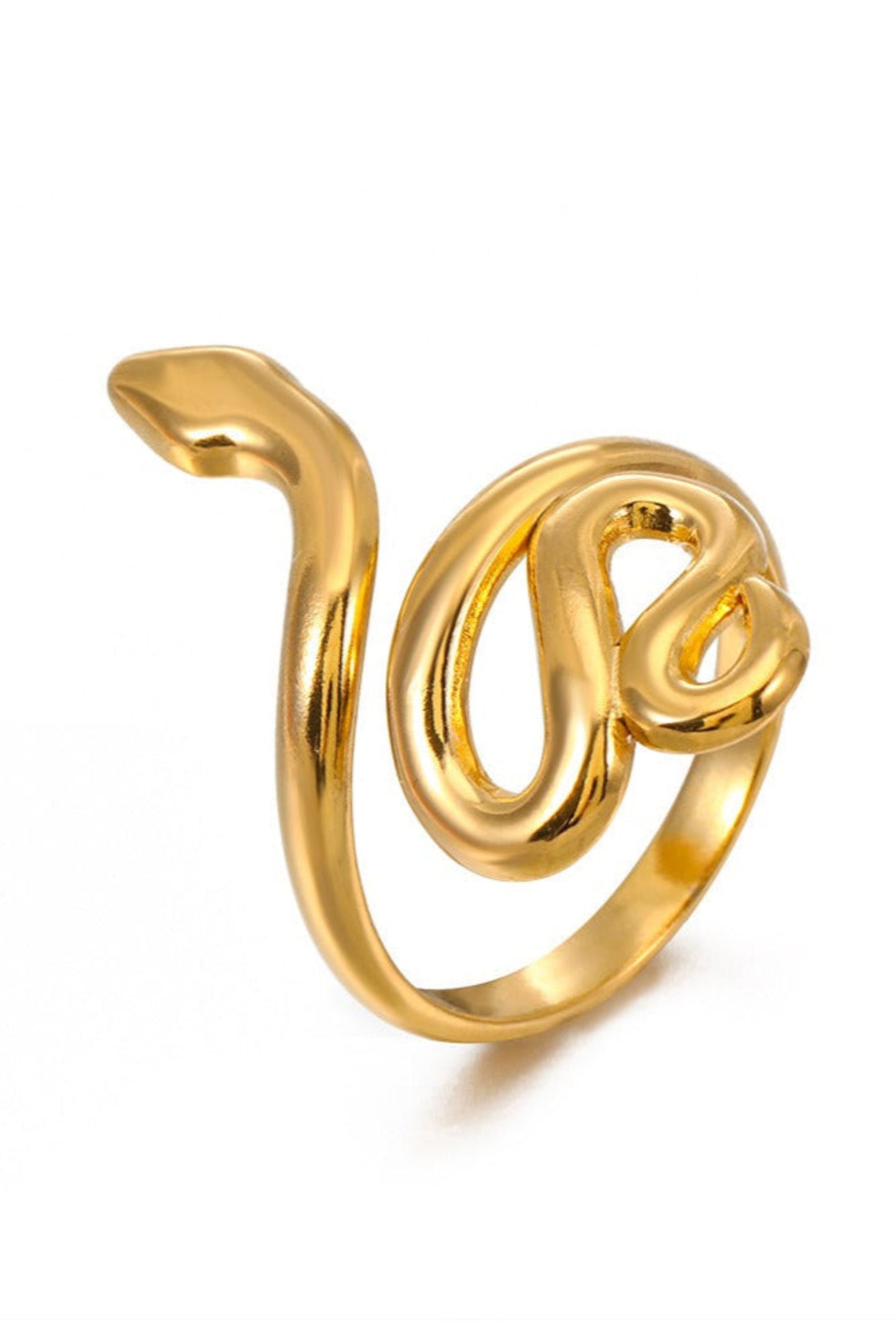 Bague Serpentine dorée en acier inoxydable plaqué or – bijou serpent élégant et féminin.
