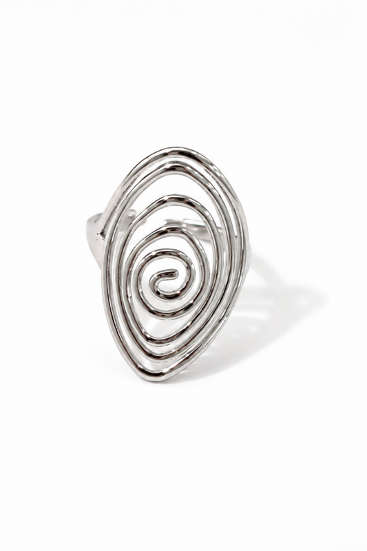 Bague spirale argentée ajustable au design artistique minimaliste