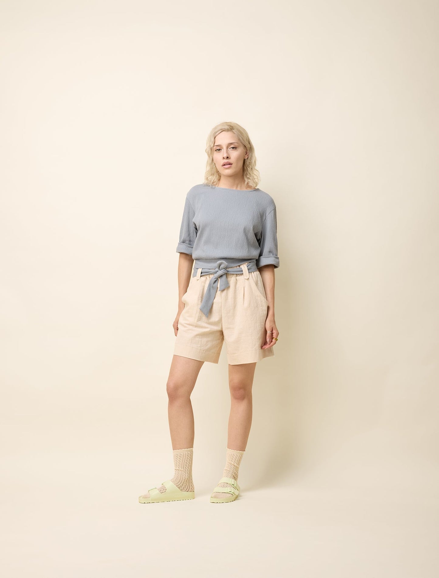 Matcha Ecru - Bermuda en coton avec ceinture