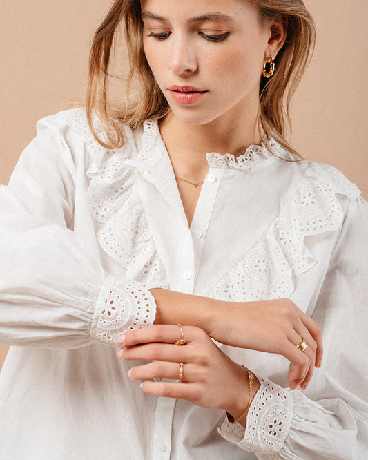 Marie Ecru - Chemise col Claudine broderie anglaise