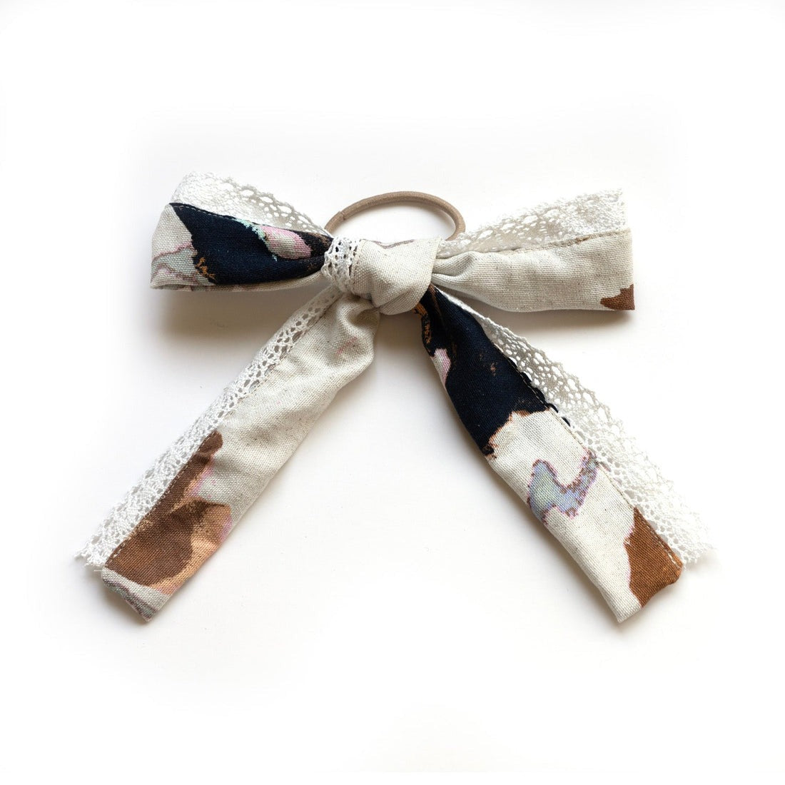 Boucle pour cheveux en lin à bordure en dentelle