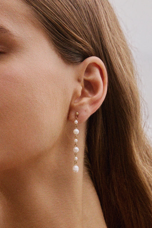 Zoom sur les boucles Capri plaquées or – design fin avec perles délicates