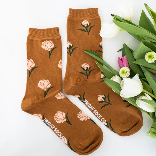 Bourgeons en fleurs chaussettes marron en coton égyptien
