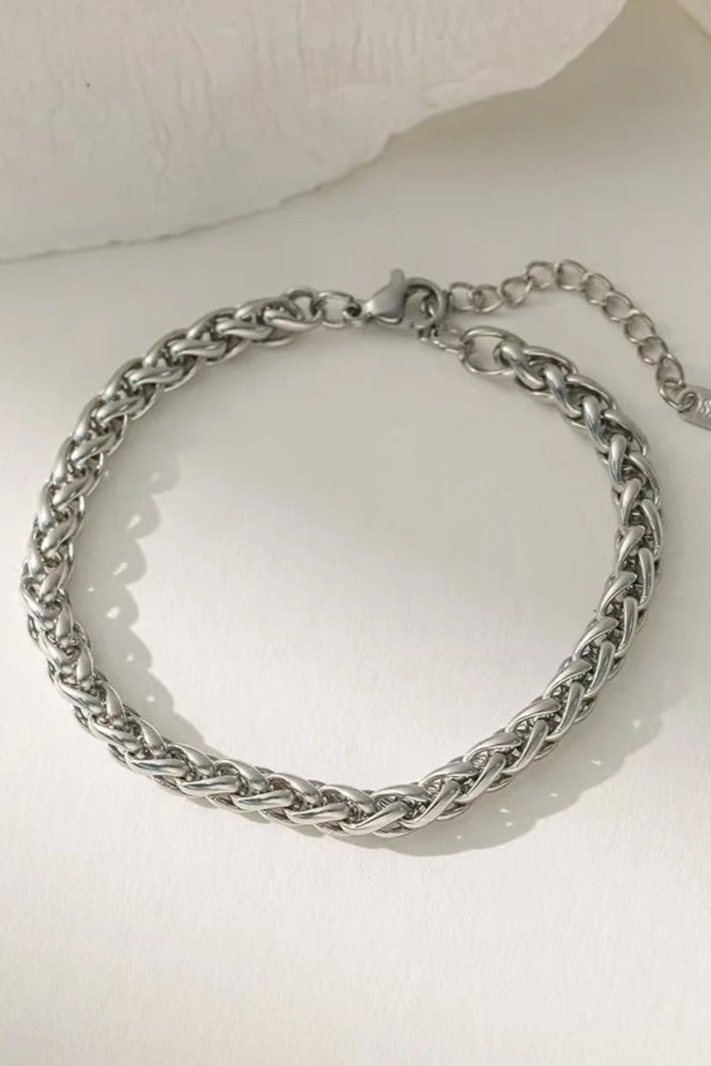 Bracelet Épis Argent en acier inoxydable – maillons entremêlés style épis, finition argentée brillante