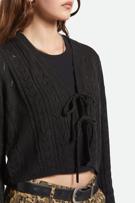 Tilda Pointelle Noir - Cardigan bohème à nouer
