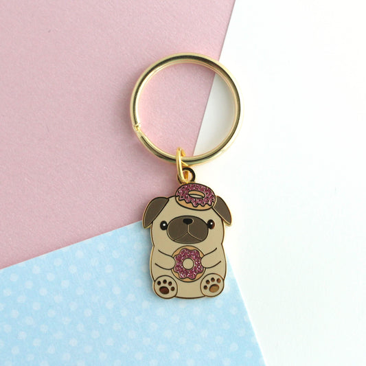 Pug Donut - Porte-clés en émail mignon