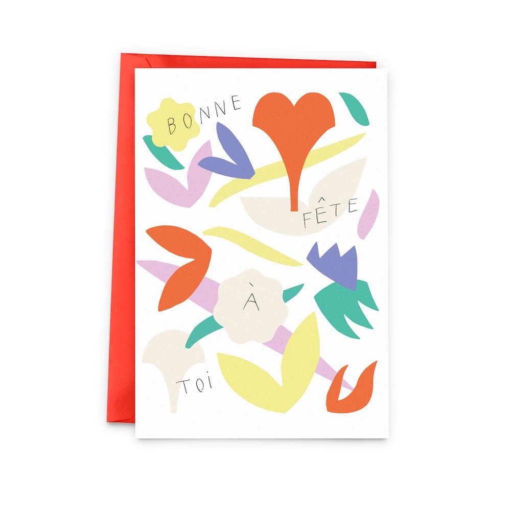 Carte Bonne Fête à Toi – design floral coloré sur fond blanc, format 11 x 13 cm