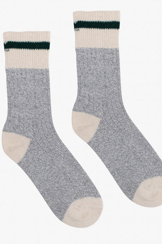 Chaussettes Héritage gris chiné avec rayure verte au revers