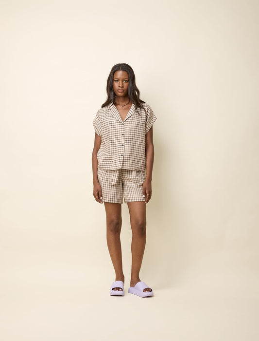 Chemise Phebe Naturel en lin à carreaux