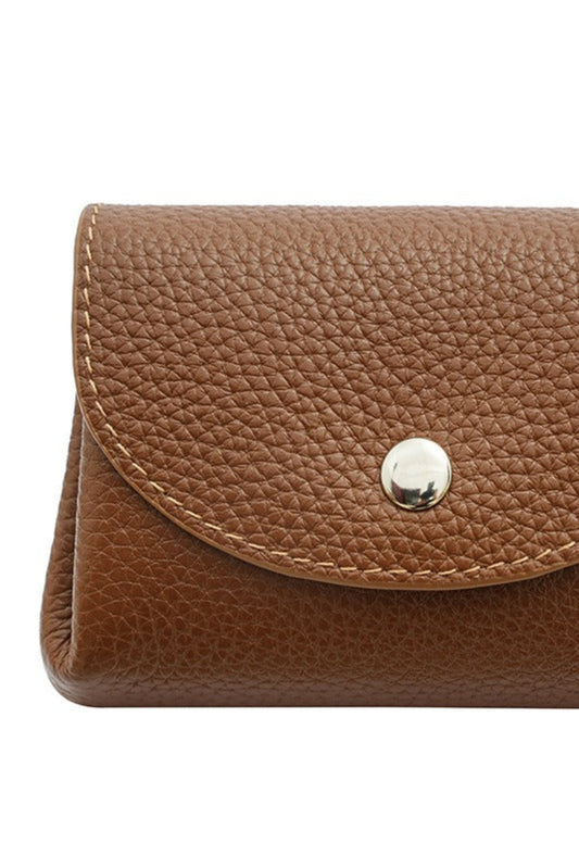 Porte-monnaie en cuir véritable brun finition grainée