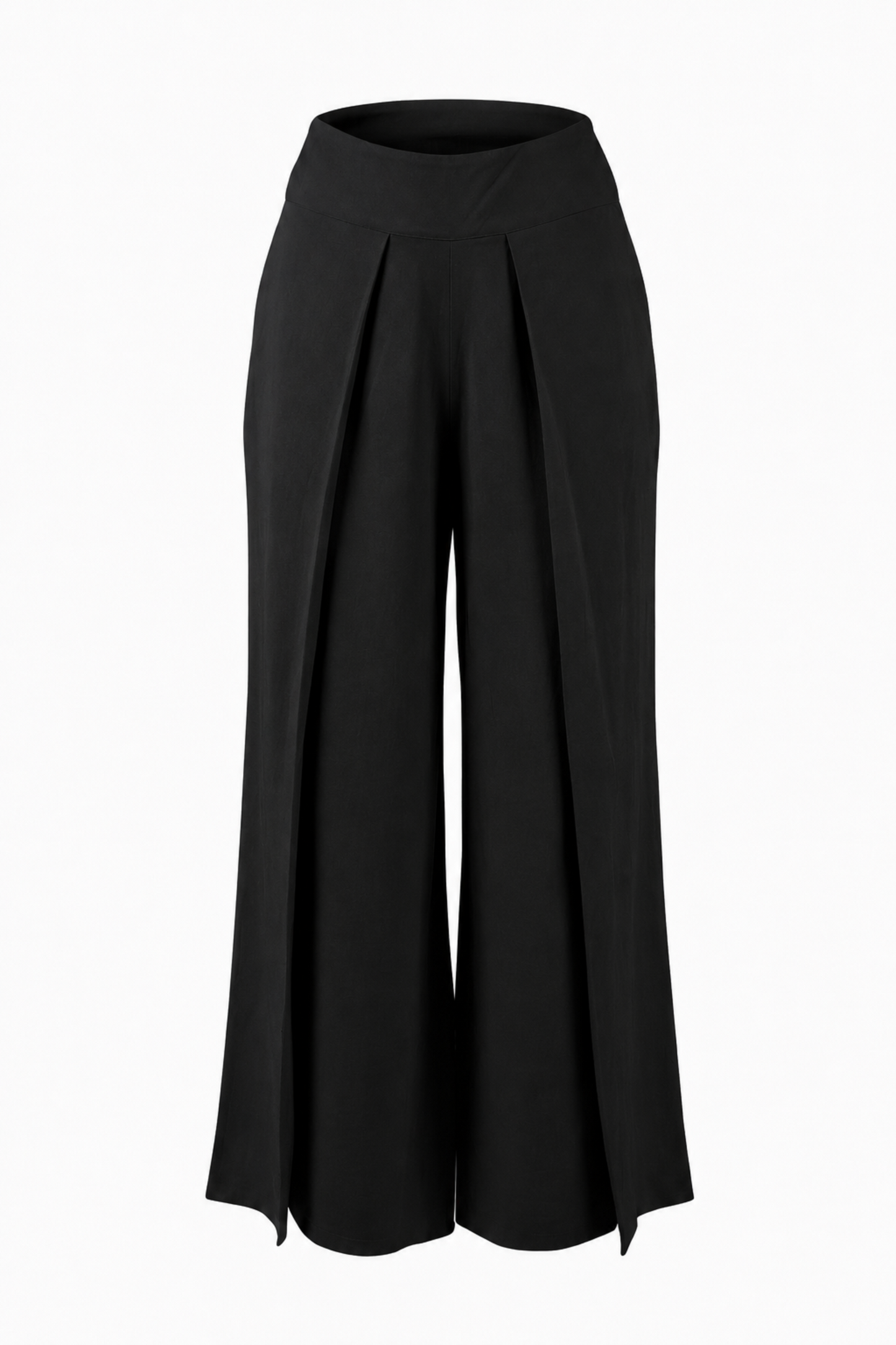 Pantalon Dubai noir présenté seul, avec coupe ample, taille élastique, plis à l’avant et tissu fluide léger.