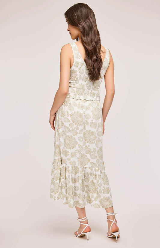 Apoline Sauge - Jupe Midi Taille Élastique à Motif Fleuri