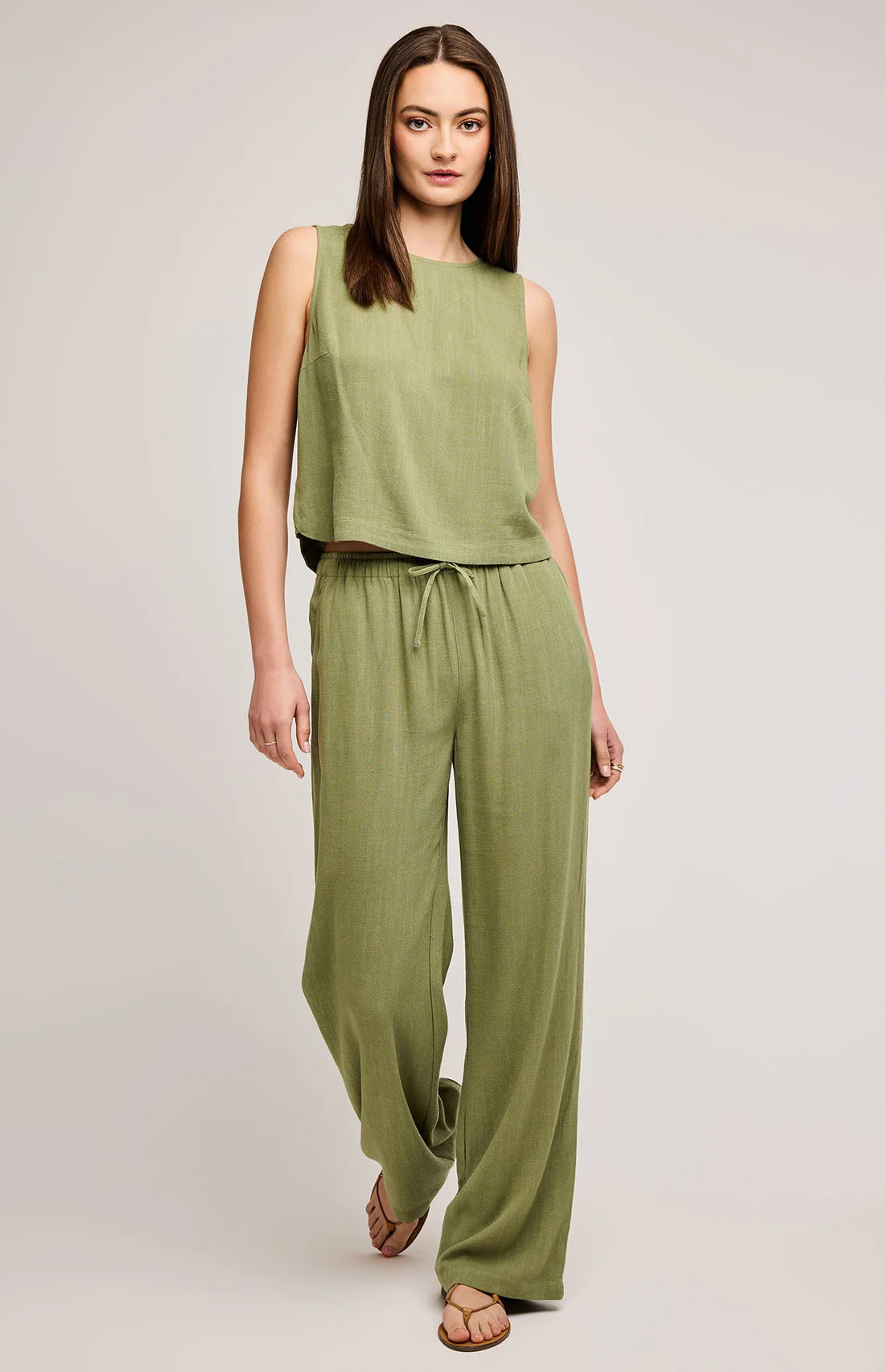 Finley Vert - Pantalon ample en lin