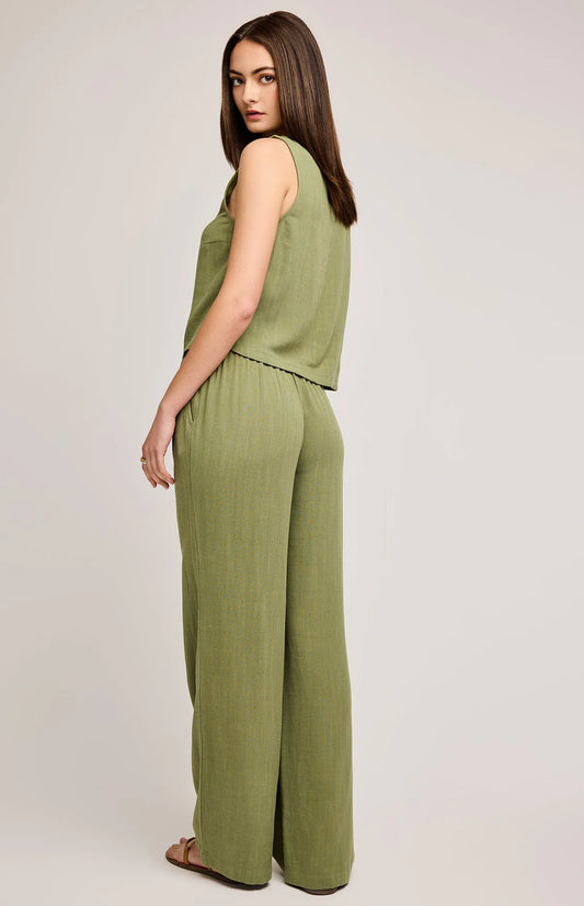 Finley Vert - Pantalon ample en lin