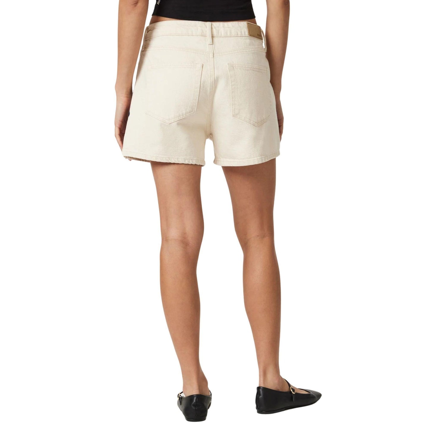 Heidi ShortTaille Haute Beige en Denim Brodé Fleurs Bleues