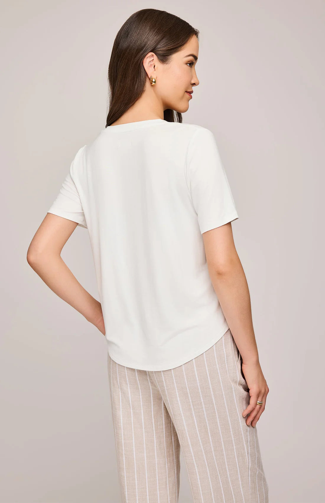 Jamie Blanc - T-shirt décontracté Encolure V