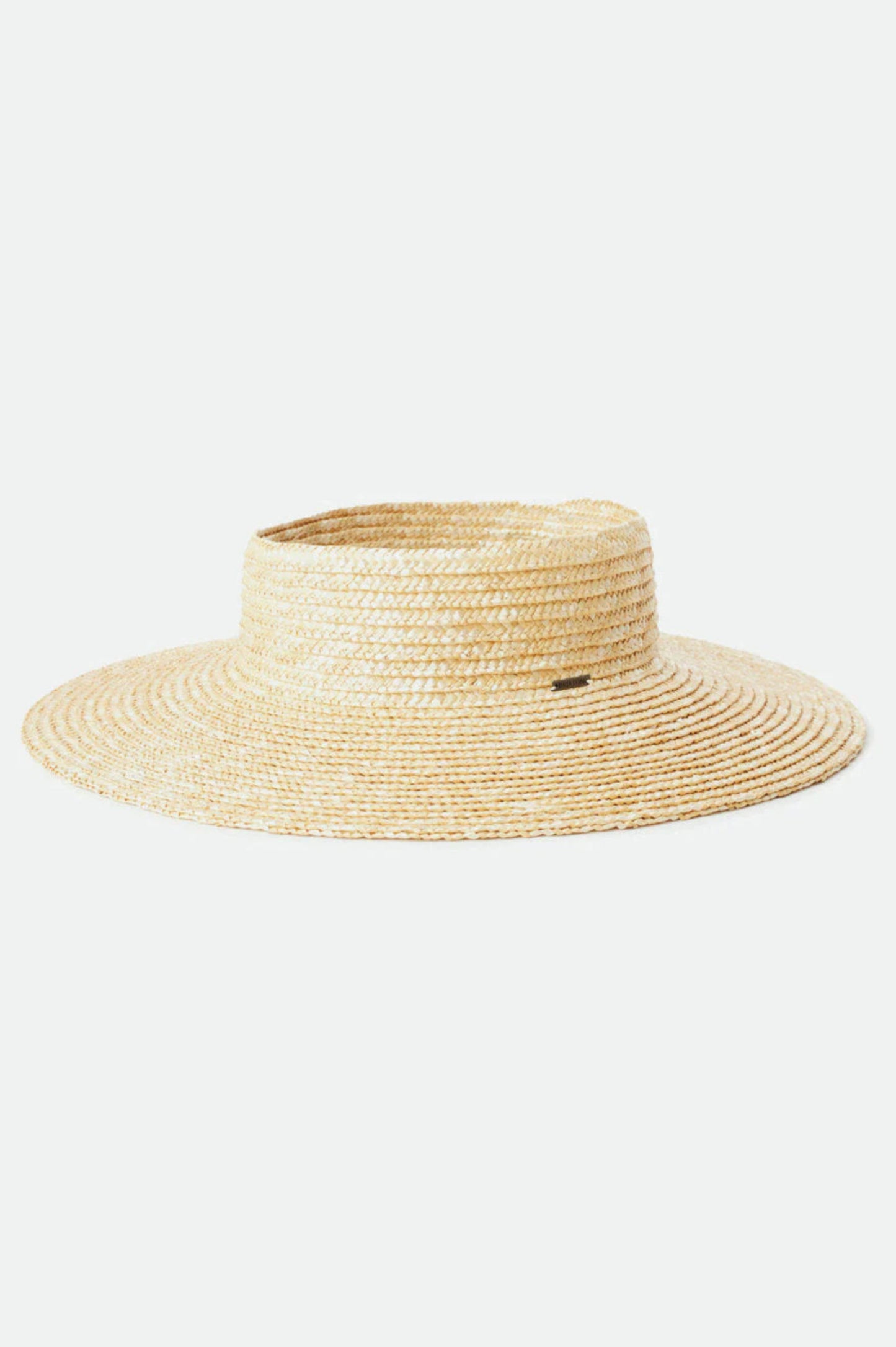 Vue arrière de la visière Lima beige en paille naturelle, avec large bord, structure ouverte et style pratique.