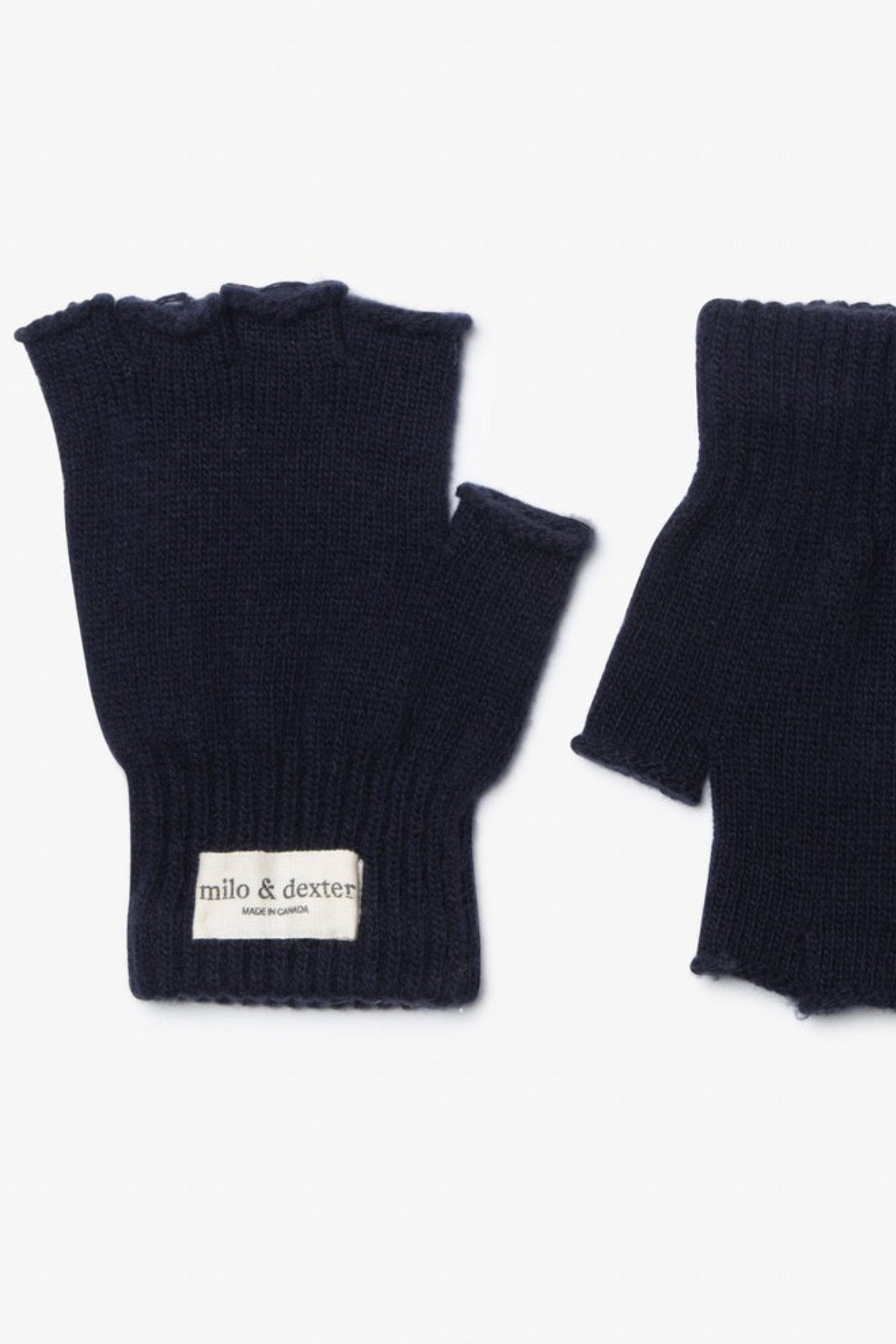 Mitaines sans doigts marine en laine mérinos fabriquées au Canada