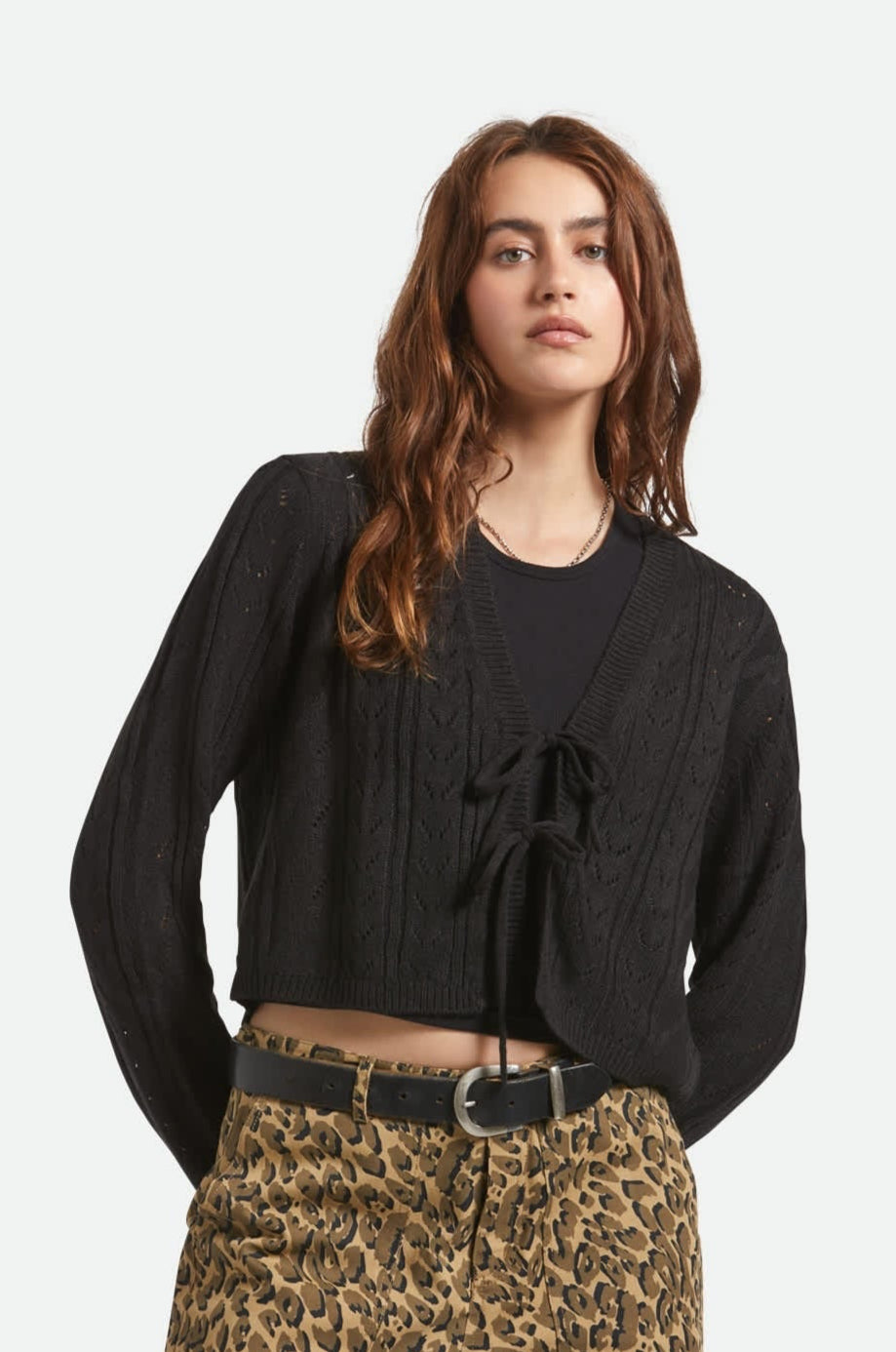 Tilda Pointelle Noir - Cardigan bohème à nouer