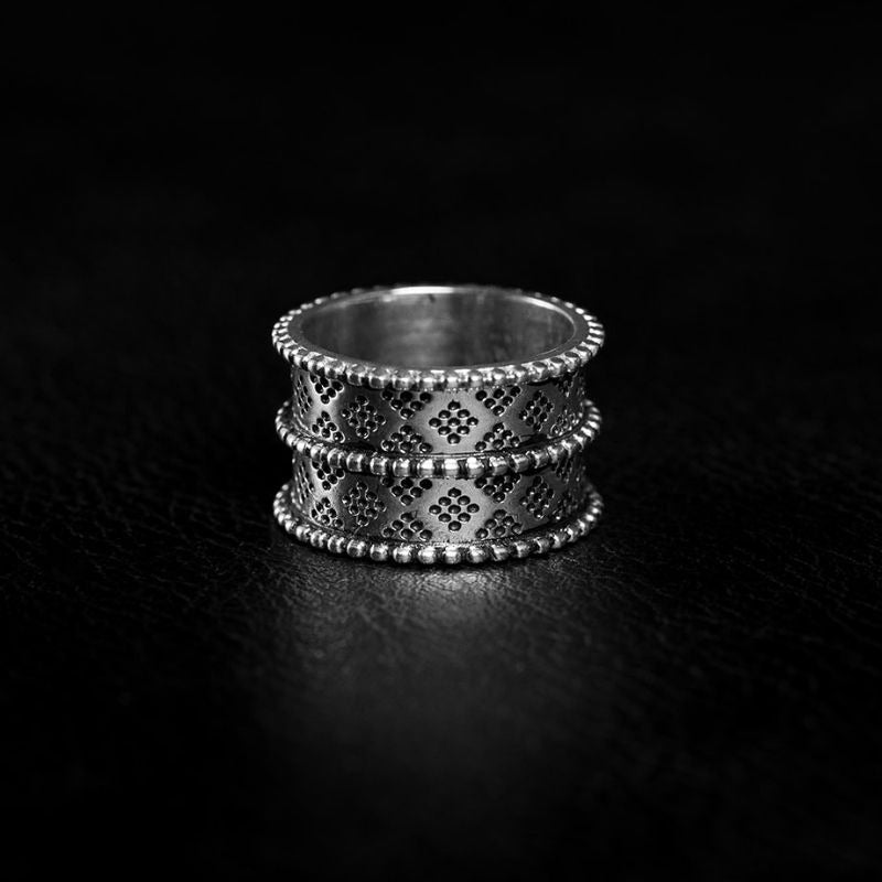 Ornementale Argent Bague Motifs Géométriques