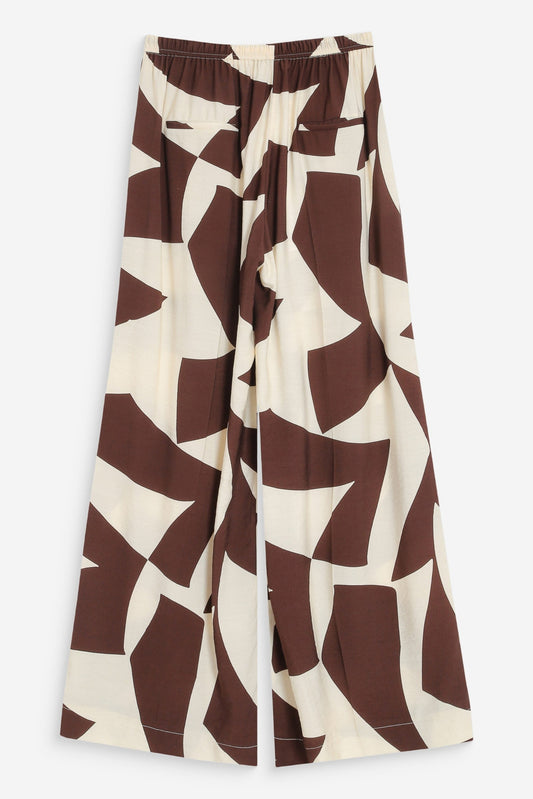 Pantalon Denise chocolat vue arriere avec taille elastiquee et imprime graphique