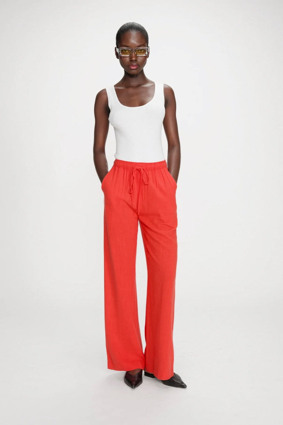Dubourg Orange - Pantalon large fluide en lin