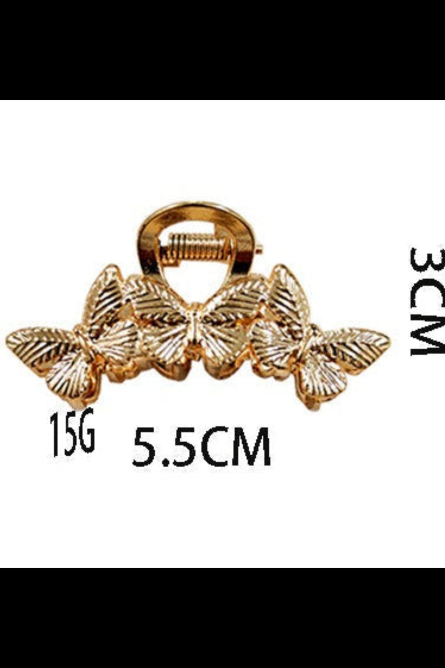 Petite pince a cheveux doree motif papillon avec finition texturée elegante