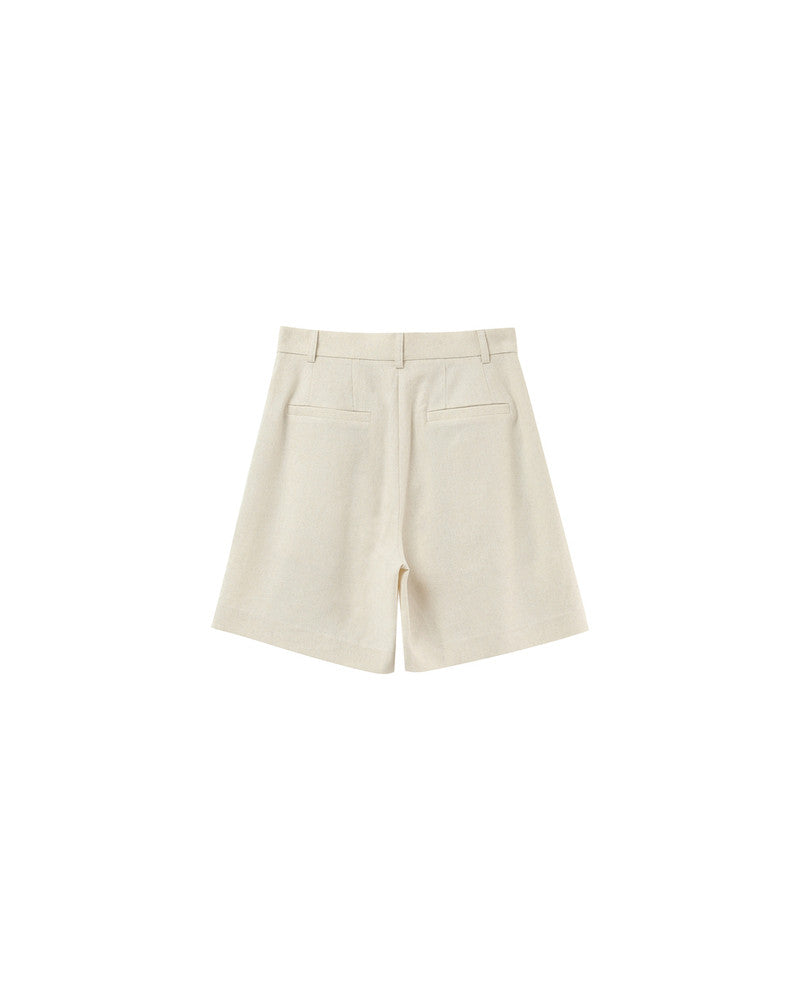 Pastel Ecru Bermuda long style tailleur en lin et coton mélangés