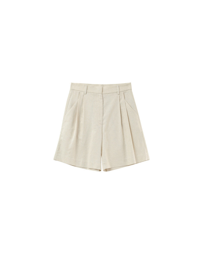 Pastel Ecru Bermuda long style tailleur en lin et coton mélangés