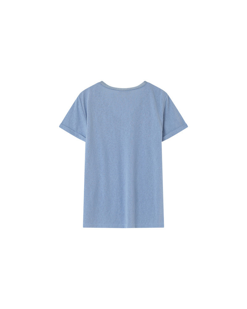 Pepito Bleu T-shirt en coton avec encolure en lurex