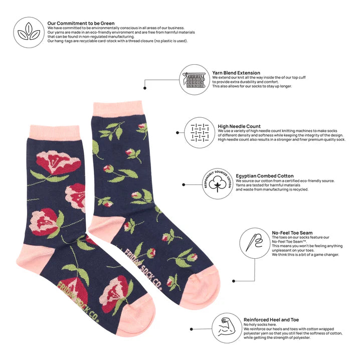 Pivoine chaussettes bleues en coton égyptien