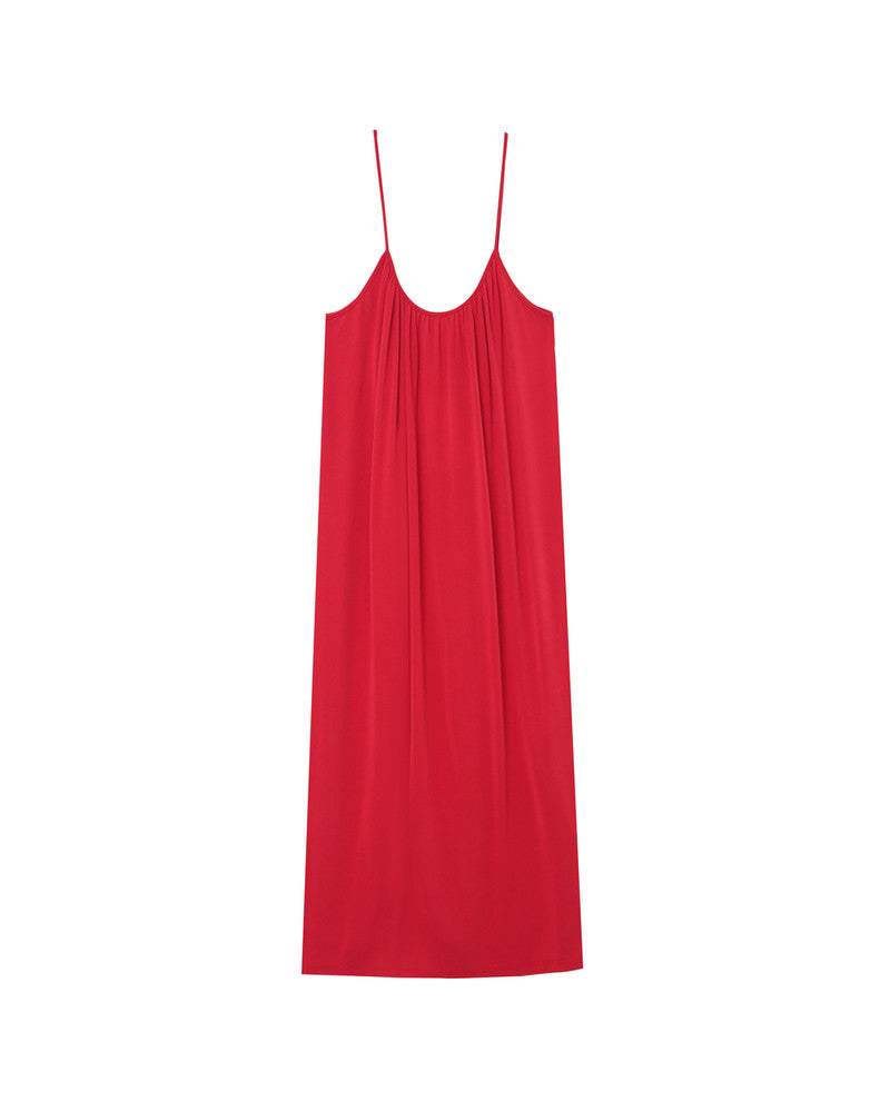 Pivoine Framboise Robe longue à bretelles fines et coupe ample