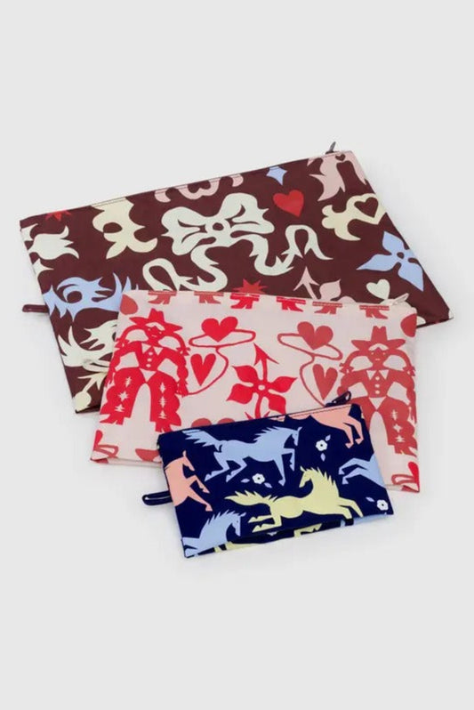 Ensemble de trois pochettes Western de tailles différentes en nylon recycle