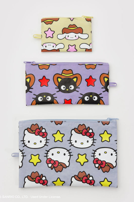 Ensemble de trois pochettes plates Hello Kitty Western S M L présentées à plat