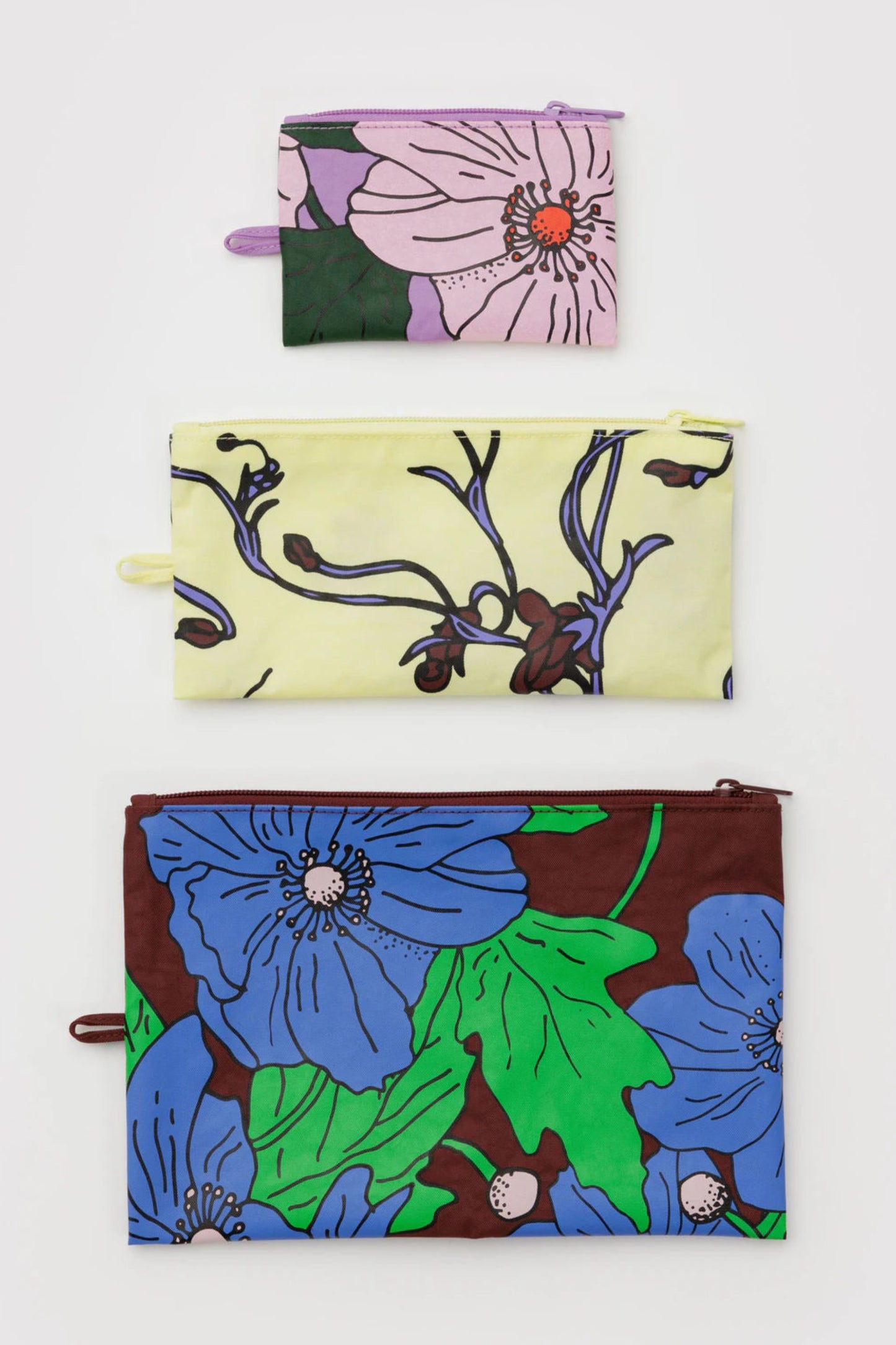 Ensemble de trois pochettes Coquelicots à plat – différentes tailles